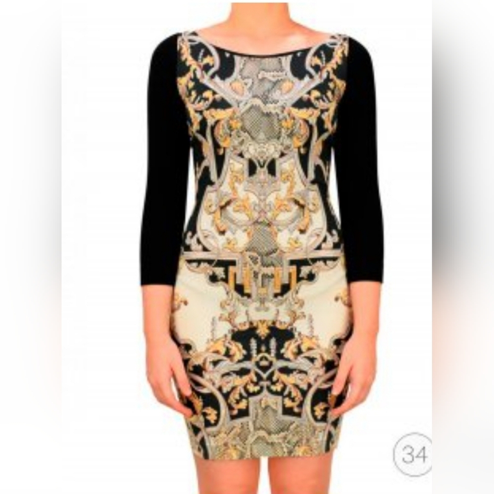 Roberto Cavalli Just Cavalli Baroque Print Bodycon Mini Dress Womens Size XS
